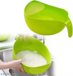 Water Strainer or Washer Bowl for Rice Vegetable & Fruits (Rice Bowl, Pack of 1, Green, Plastic)