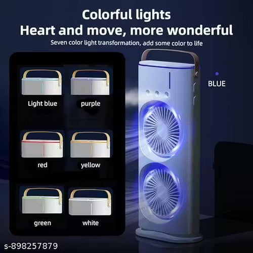 Portable Double Ended Spray Fan with Misting | USB Rechargeable Mini Air Cooler with LED Light | Touch & Remote Control | 3 Speed Cooling Fan with 280ml Water Tank