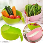 Water Strainer or Washer Bowl for Rice Vegetable & Fruits (Rice Bowl, Pack of 1, Green, Plastic)