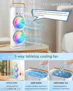 Portable Dual Fan Air Cooler with LED Lights & Remote Control – USB Rechargeable Mini Tower Fan for Home, Office, and Travel