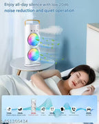 Portable Dual Fan Air Cooler with LED Lights & Remote Control – USB Rechargeable Mini Tower Fan for Home, Office, and Travel